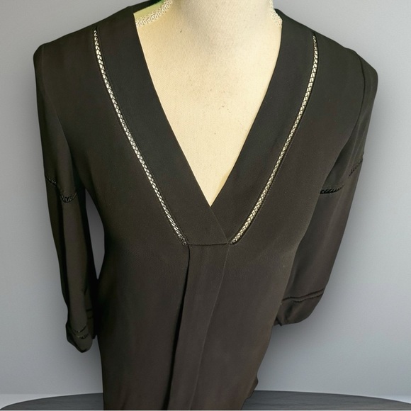 Massimo Dutti Black Viscose Pleat Front Lace Cutout Blouson Sleeve Shift Dress 4 - Picture 3 of 13